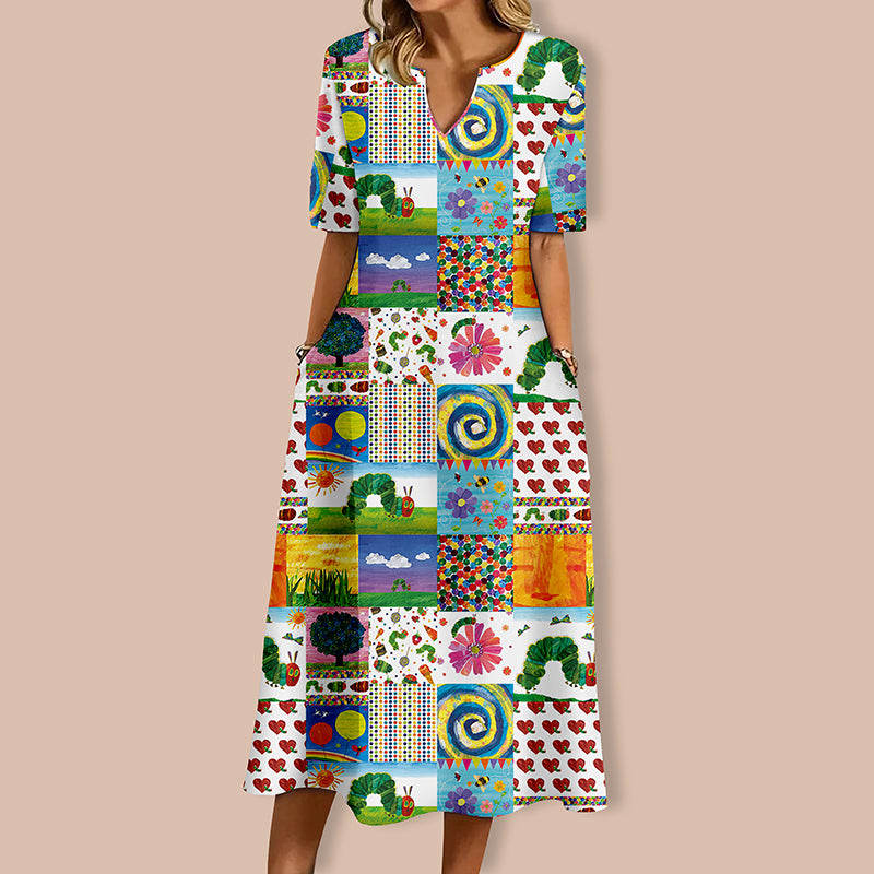 Caterpillar In Garden Teacher V-Neck Long Dress