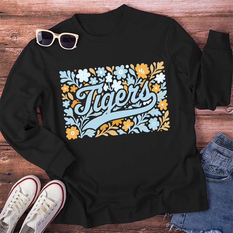Personalized Mascot Flowers School Spirit Teacher Long Sleeve T-Shirt