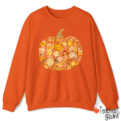 Pumpkin Orange Flowers Grass Teacher Sweatshirt