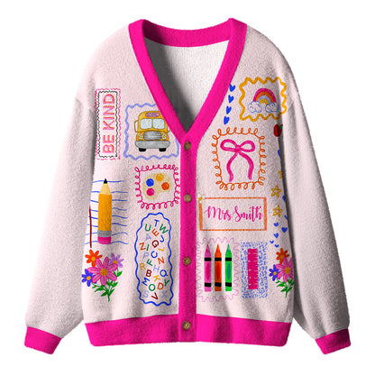 Personalized Name Grade Teacher Patchwork Teacher Ugly Cardigan Sweaters