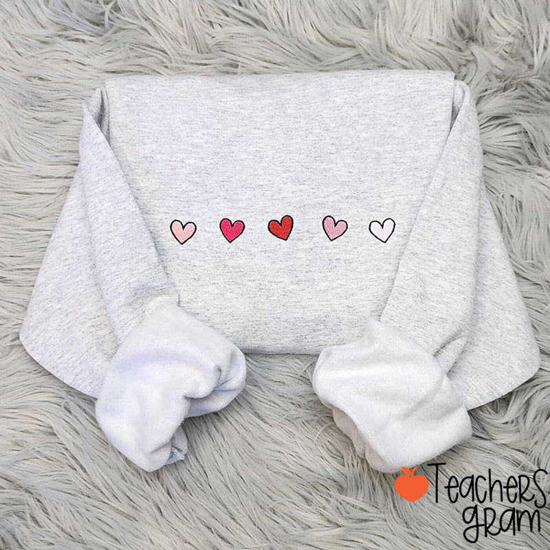 Embroidered Mini Hearts Teacher Sweatshirt