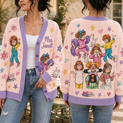 Personalized Whimsical Childrens Book Teacher Ugly Cardigan Sweaters