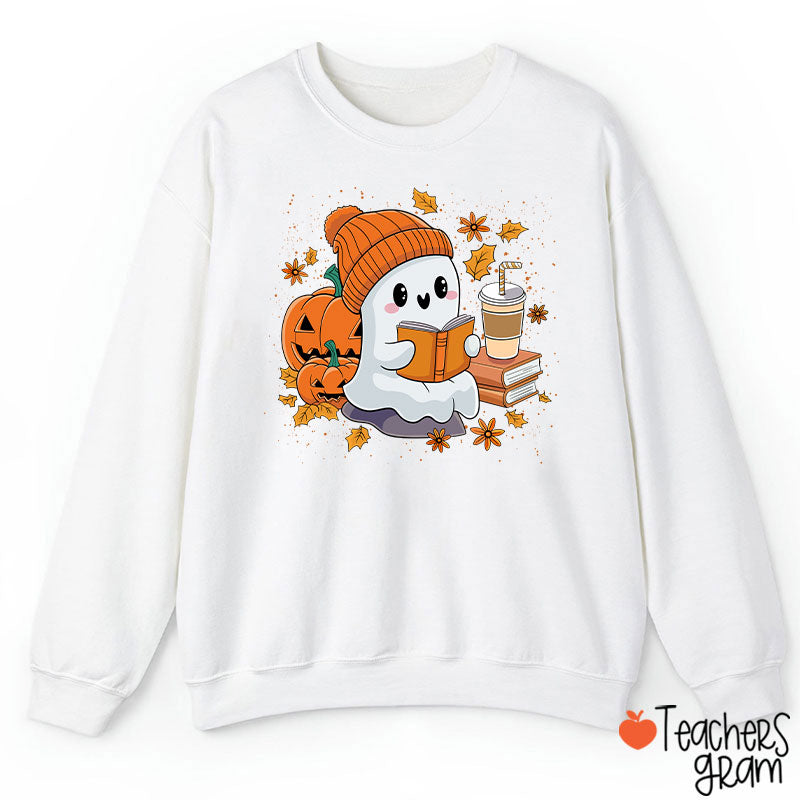 Reading Ghost Pumpkin Halloween Teacher Sweatshirt