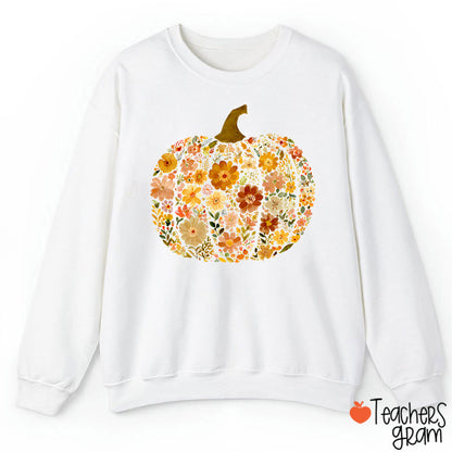 Pumpkin Orange Flowers Grass Teacher Sweatshirt