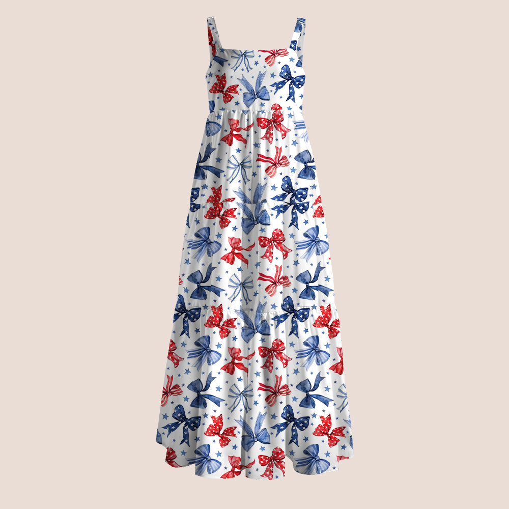 Red White Blue Patriotic Bow Star Teacher Slip Dress