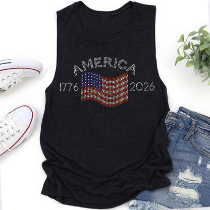 USA 250th Rhinestone Flag Teacher Tank Top