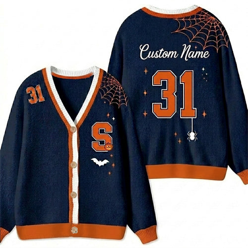 Personalized Name Halloween Spider Wed Teacher Ugly Cardigan Sweaters