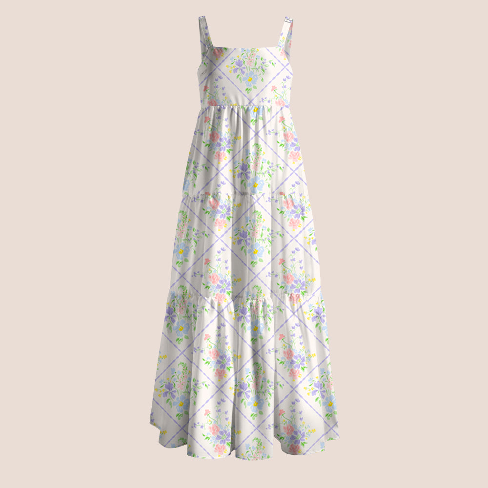 Pastel Floral Diamond Grid Teacher Slip Dress