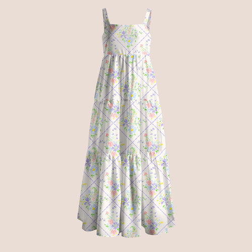 Pastel Floral Diamond Grid Teacher Slip Dress