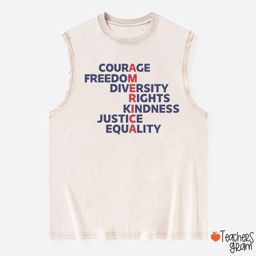 Courage Freedom Diversity Right Kindness Justice Equality America Teacher Washed Tank Top