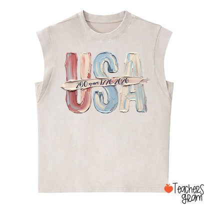 Watercolor USA 250 Years Teacher Washed Tank Top