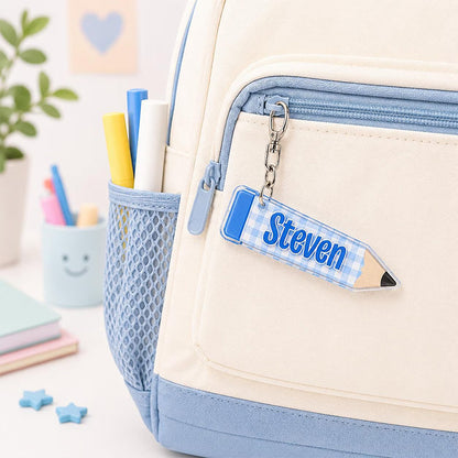 Personalized Name Gingham Pencil Teacher Keychain