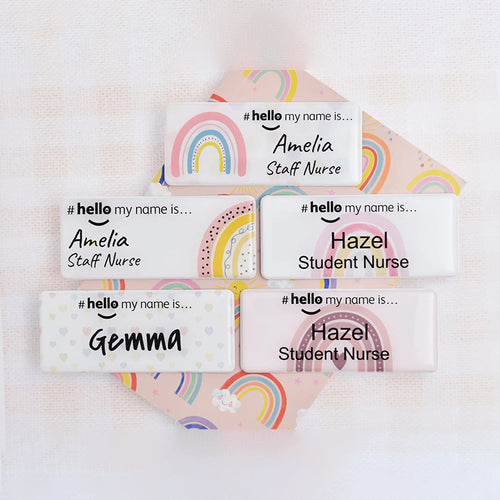 Personalized Name Hello My Name Is Rainbow Teacher Pin