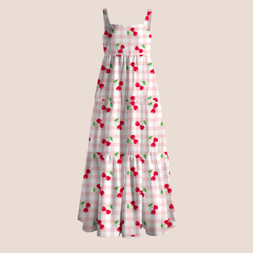 Pink Gingham Cherry Print Teacher Slip Dress