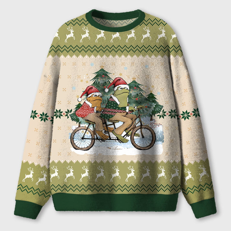 Frog's Christmas Trip Teacher Ugly Fluffy Sweatshirt
