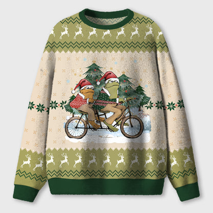 Frog's Christmas Trip Teacher Ugly Fluffy Sweatshirt