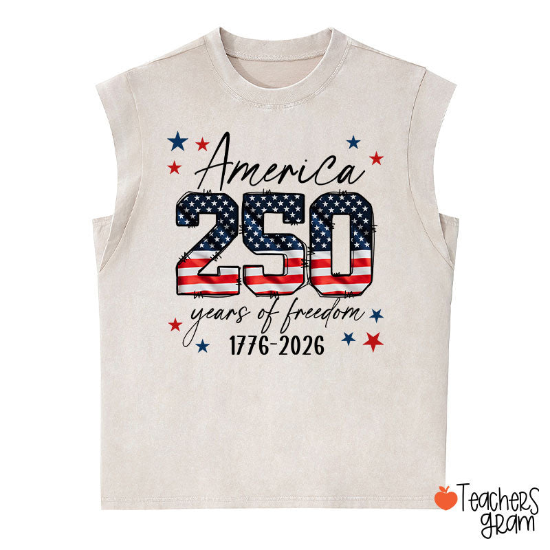 USA 250 Years Of Freedom 1776-2026 Teacher Washed Tank Top