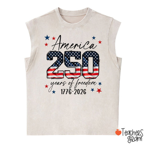 USA 250 Years Of Freedom 1776-2026 Teacher Washed Tank Top