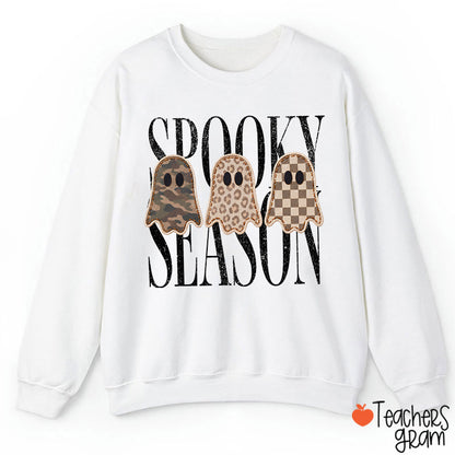 Spooky Season Pattern Ghost Teacher Sweatshirt