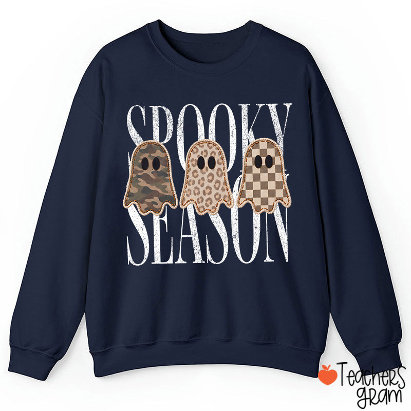 Spooky Season Pattern Ghost Teacher Sweatshirt