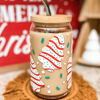 Christmas Tree Cake Glass Can Teacher Tumbler