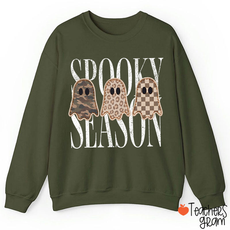 Spooky Season Pattern Ghost Teacher Sweatshirt