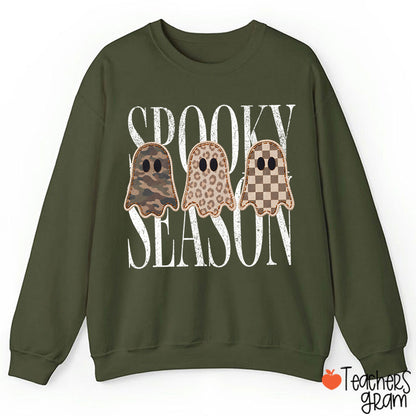 Spooky Season Pattern Ghost Teacher Sweatshirt