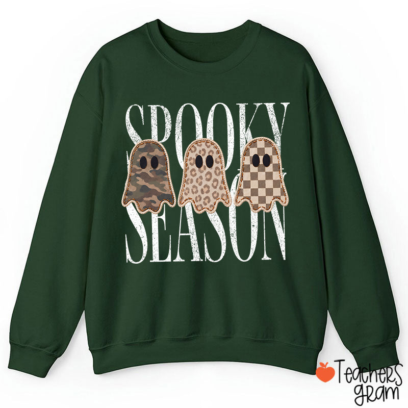 Spooky Season Pattern Ghost Teacher Sweatshirt