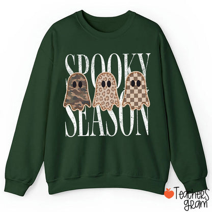 Spooky Season Pattern Ghost Teacher Sweatshirt