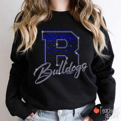 Personalized Mascot Rhinestone Varsity Letter Scrip Teacher Sweatshirt