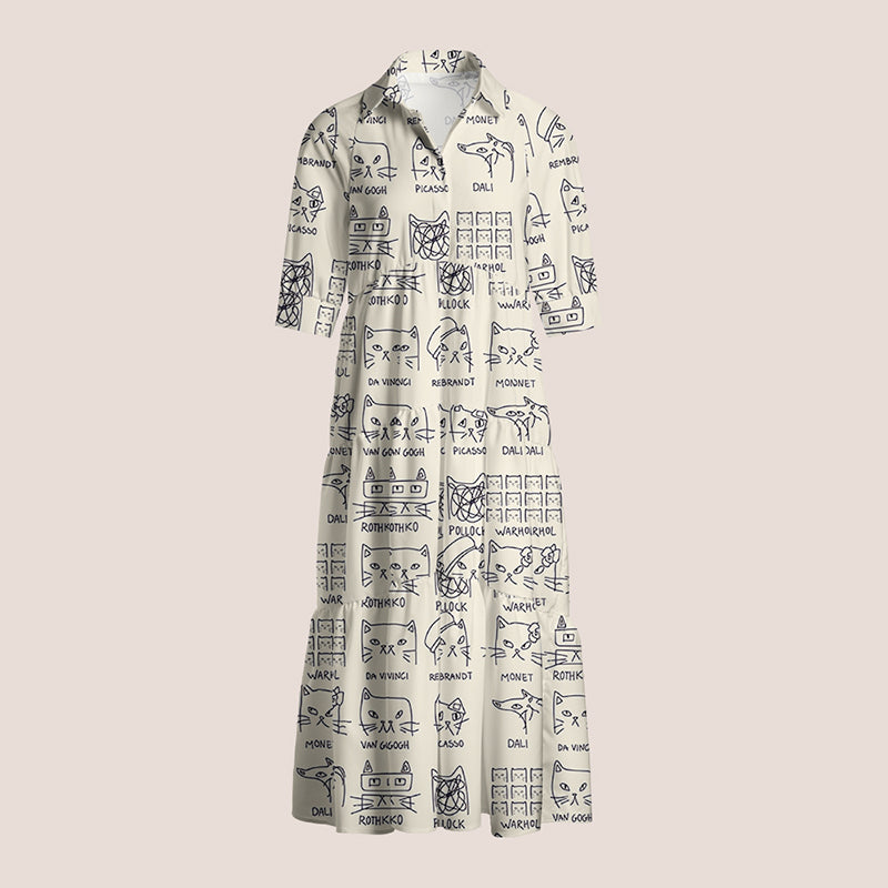 Artistic Cats Inspired By Famous Painters Teacher Shirtdress