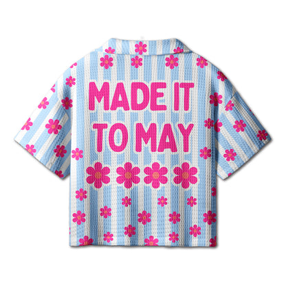 Made It To May Teacher Crochet Crop Camp Shirt