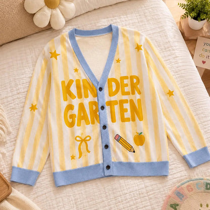 Personalized Name And Grade Preppy Stripes Pencil Apple Teacher Ugly Cardigan Sweaters