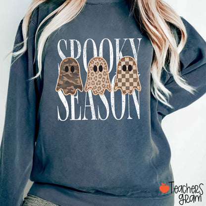 Spooky Season Pattern Ghost Teacher Sweatshirt
