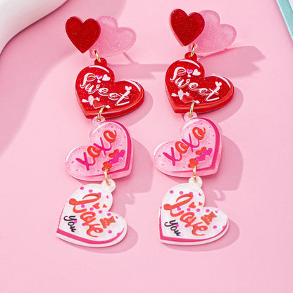 Pink Heart XOXO Teacher Acrylic Earrings