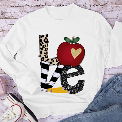 LOVE Shining Apple Different Patterns Teacher Long Sleeve T-Shirt
