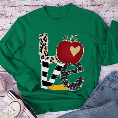 LOVE Shining Apple Different Patterns Teacher Long Sleeve T-Shirt