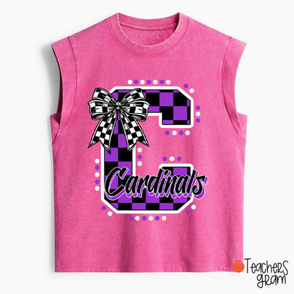 Personalized Mascot Checkered Print Teacher Female Washed Tank Top