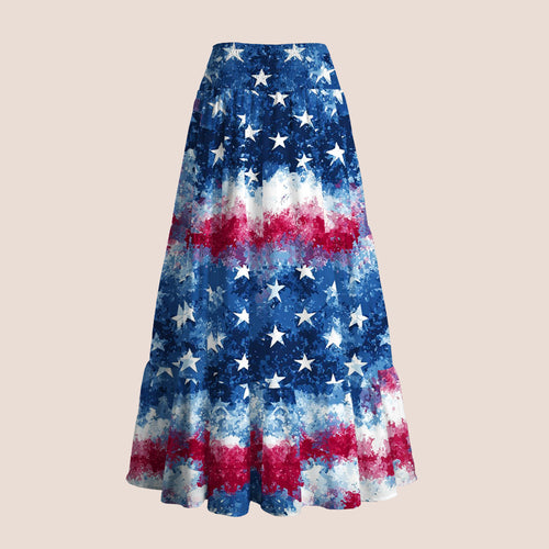 Watercolor Patriotic Star Stripe Teacher Tiered Skirt