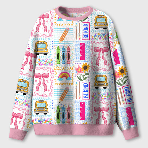 School Bus Coquette Bow Teacher Ugly Fluffy Sweatshirt