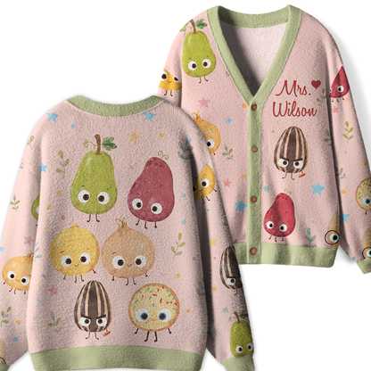 Personalized Name Happy Fruits Teacher Ugly Cardigan Sweaters