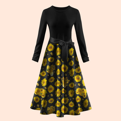 Art Sunflower Teacher Long Sleeve Dress