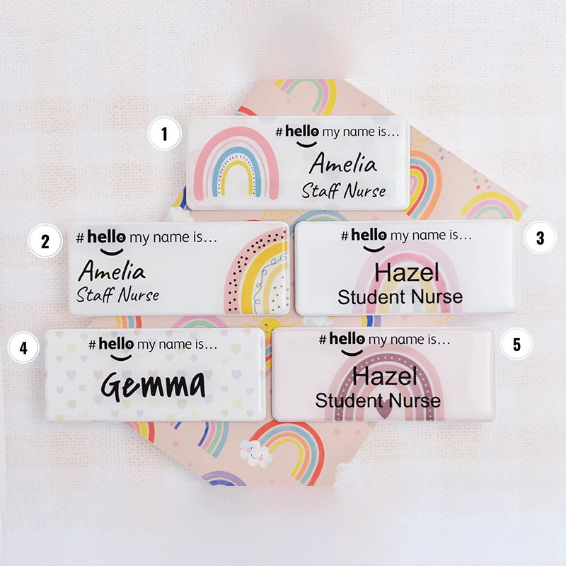 Personalized Name Hello My Name Is Rainbow Teacher Pin