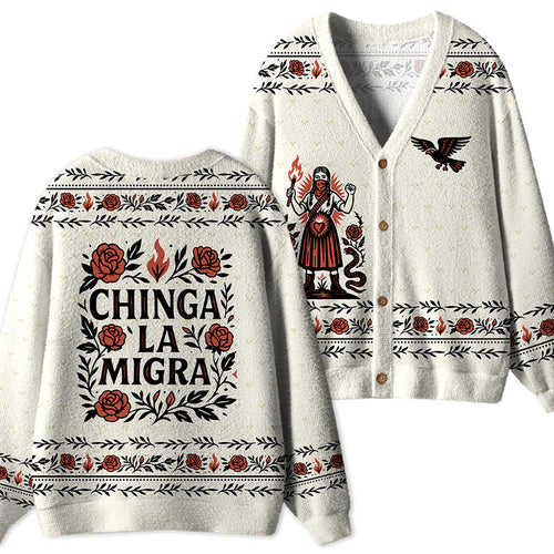Chinga La Migra Teacher Ugly Cardigan Sweaters