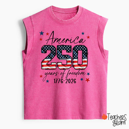 USA 250 Years Of Freedom 1776-2026 Teacher Washed Tank Top