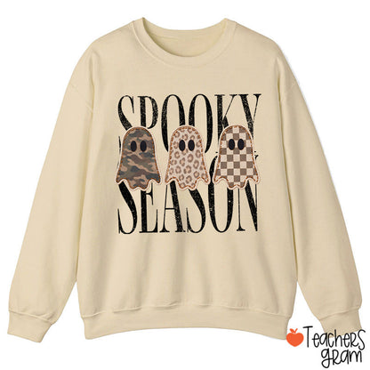 Spooky Season Pattern Ghost Teacher Sweatshirt