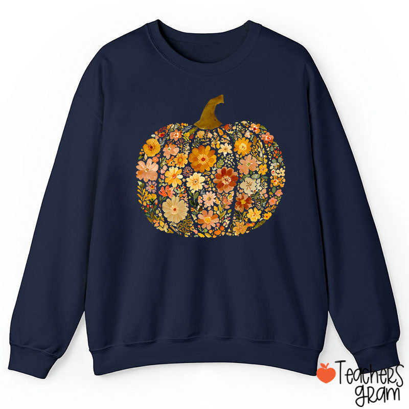 Pumpkin Orange Flowers Grass Teacher Sweatshirt