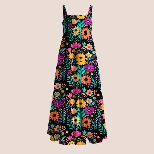 Black Vibrant Wildflower Print Teacher Slip Dress
