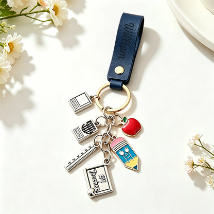 Personalized Name Graduation Gift Leather Teacher Keychain