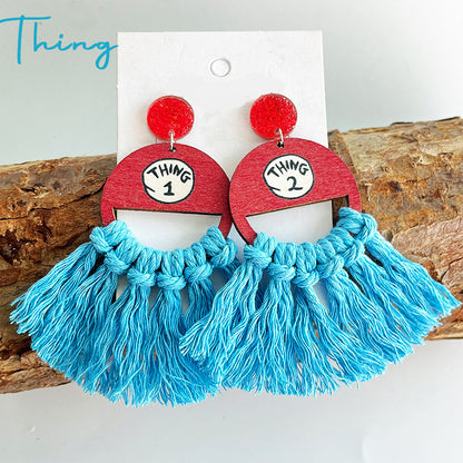 Bohemian Handwoven Tassel Fan Teacher Wooden Earrings